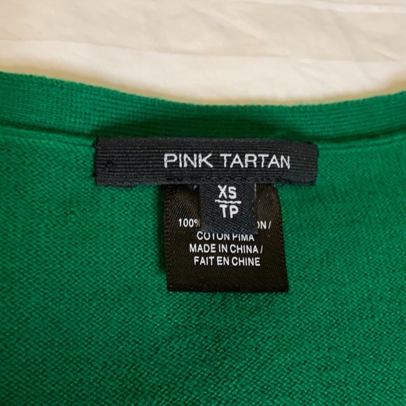 Women's Pink Tartan Button Up Cardigan Knit 100% Pima Cotton Kelly Green Size XS - Picture 11 of 14